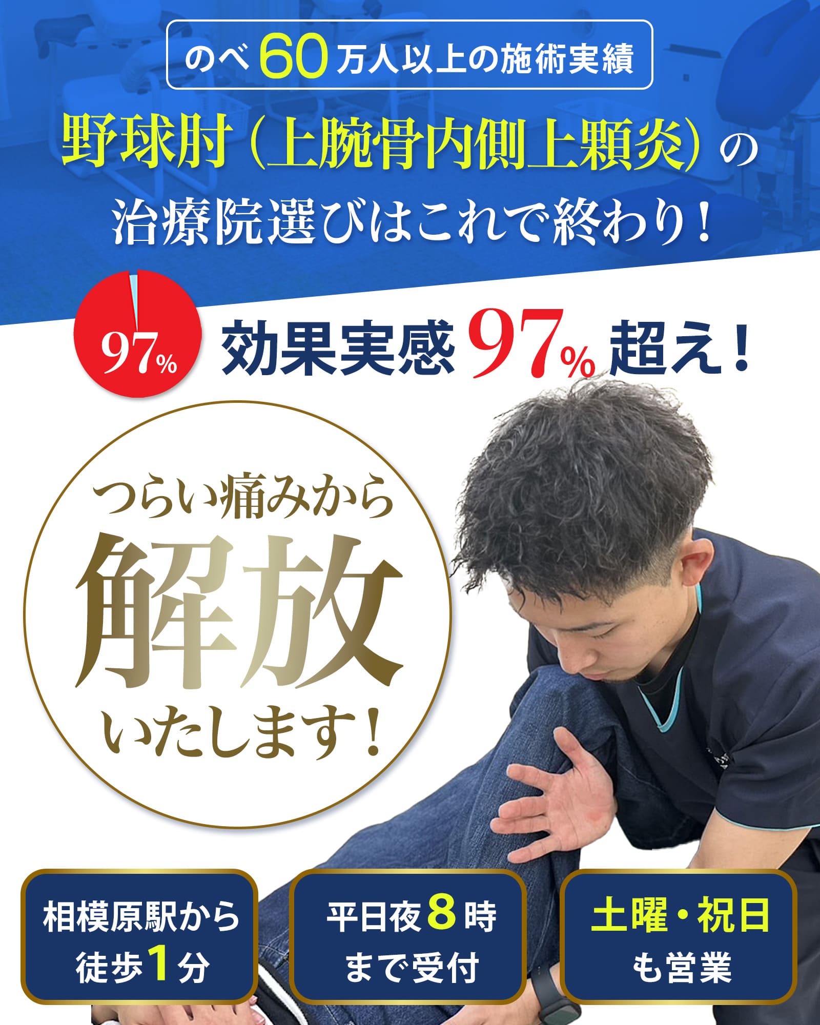 野球肘（上腕骨内側上顆炎）のツライ痛みから解放いたします！